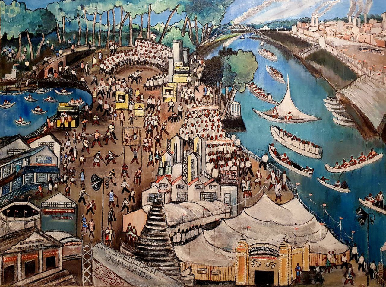 Людмила Галактионовна Бакулина (1905 - 1980) Гуляние в Парке Горького в Москве. Холст, масло. 104 х 134