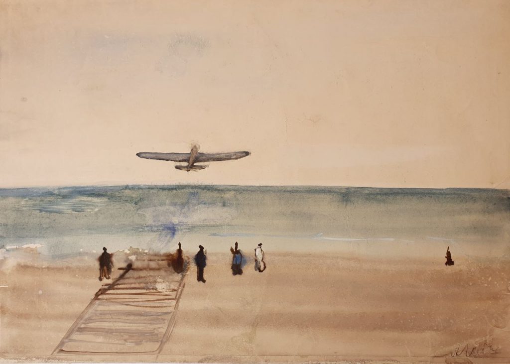Александр Аркадьевич Лабас (1900 - 1983) Самолёт над морем. 1936