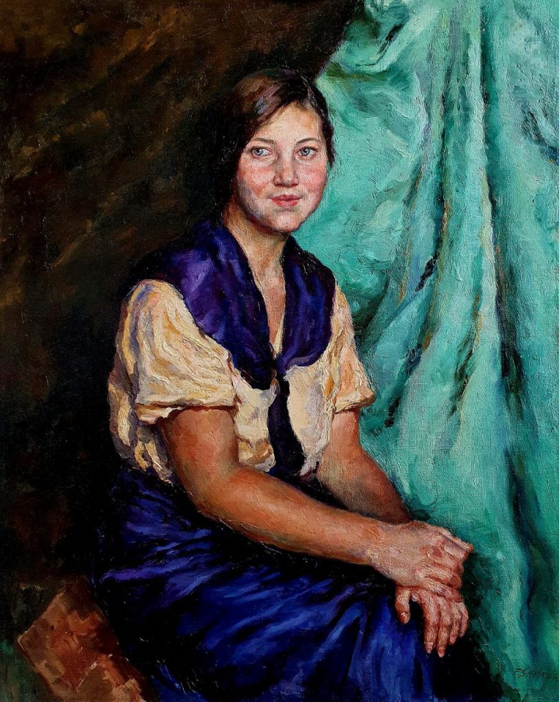 Павел Петрович Соколов-Скаля (1899 - 1961) Портрет девушки в синем платье. (Портрет Ольги Михайловны Соловьёвой). 1933