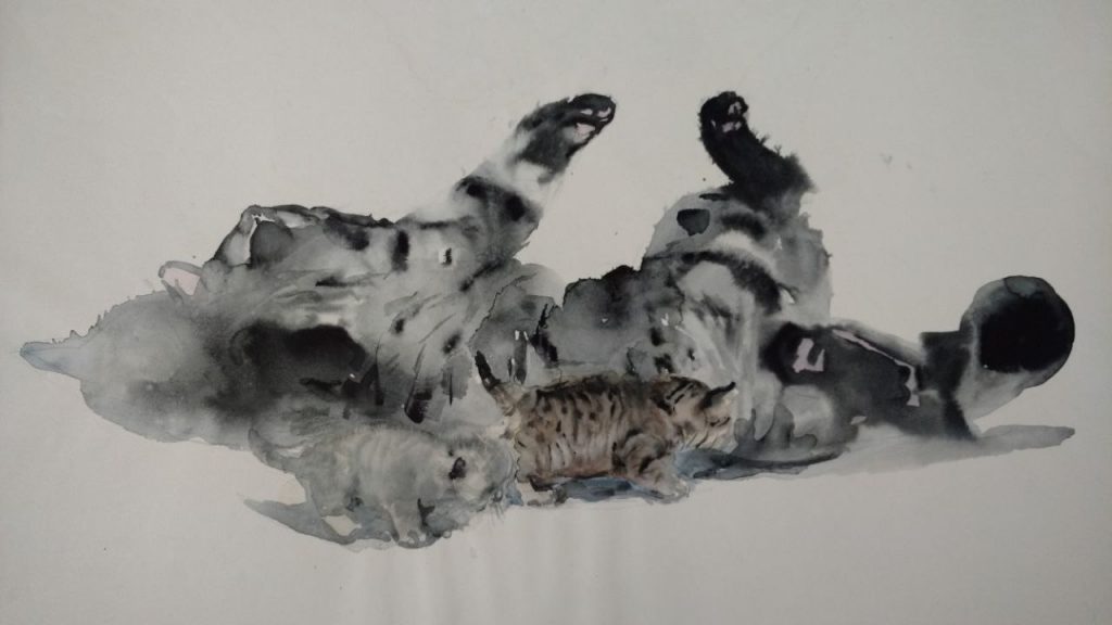 Мария Владимировна Мыслина (1901 - 1976) Кошка с котятами. 1960-е