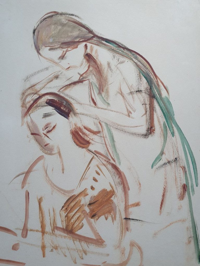 Вера Ефремовна Пестель (1887 - 1952) Заплетает косы. 1929-1930
