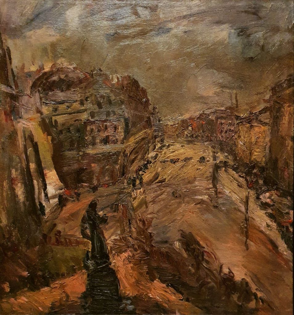 Владимир Львович Храковский (1893 - 1984) Работа написана в 1927 или 1928 году. Москва. Театральный проезд. На первом плане в левой части картины - памятник Ивану Фёдорову, немного выше - здание гостиницы Метрополь.