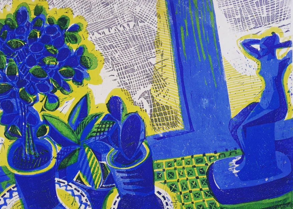 Леонид Павлович Зусман (1906 - 1984) На окне. Линогравюра. Середина 1960-х