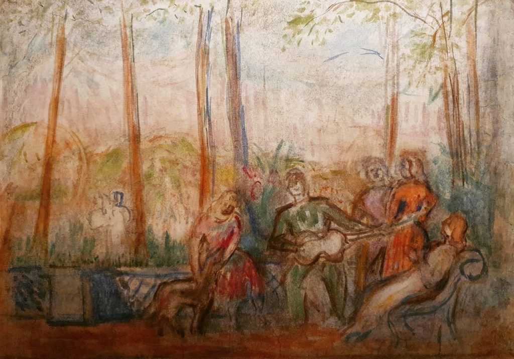 Екатерина Михайловна Белякова (1892 - 1980) На веранде с гитарой. 1920-е
