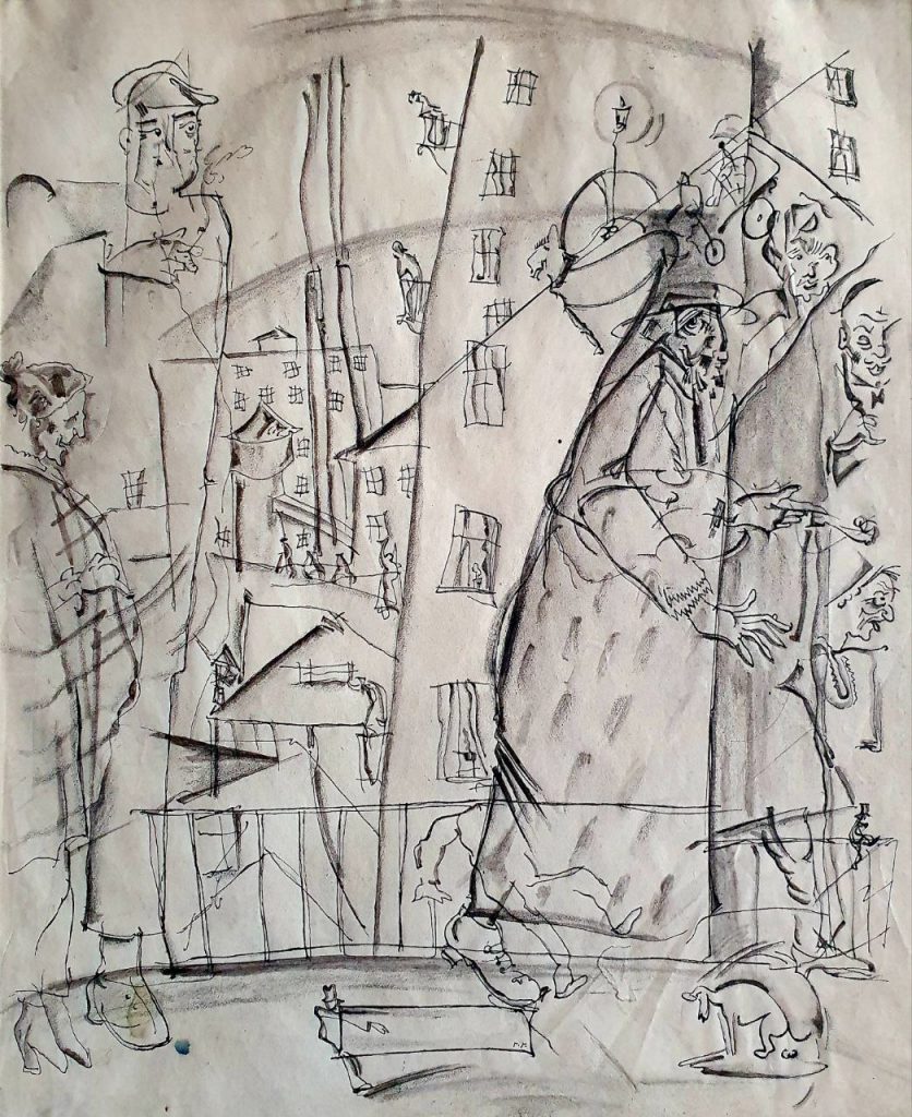 Георгий Павлович Гольц (1893 - 1946) Из серии "Город". Скрипач-еврей. 1925-1926