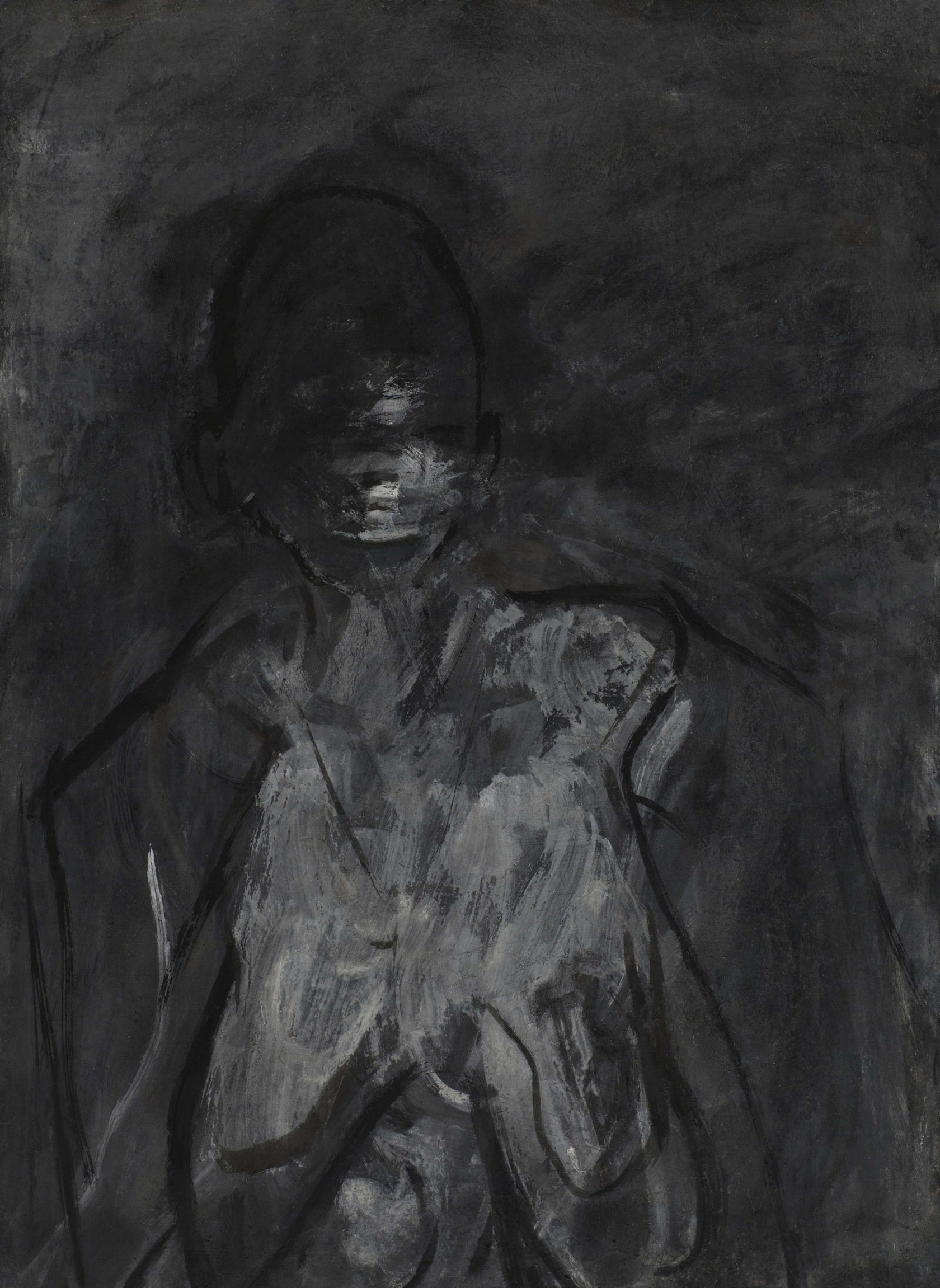 Женщина с обнаженной грудью. 1980—1990-е. Бумага на дереве, гуашь. 66 х 47,5