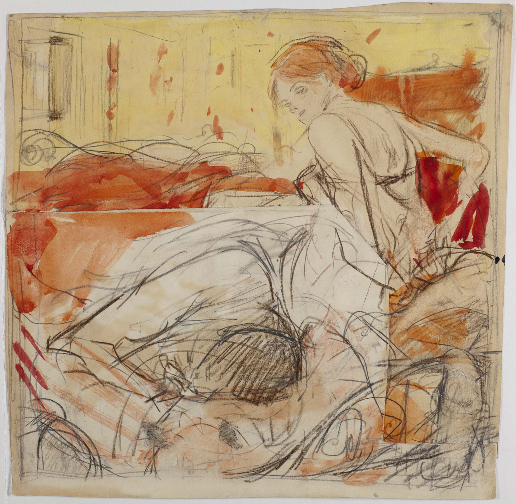 Из цикла «Любовь». 1950-е. Бумага, карандаш, гуашь. 30,5 х 31