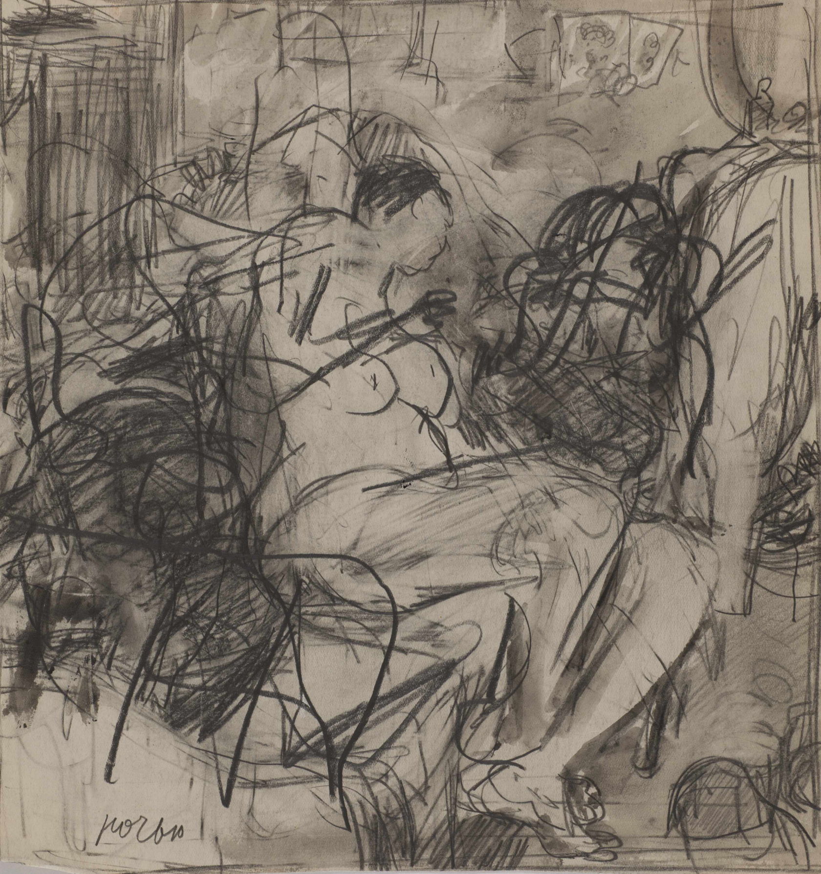 Из цикла «Любовь». Ночью 1950-е. Бумага, карандаш, гуашь. 25,8 х 24,3