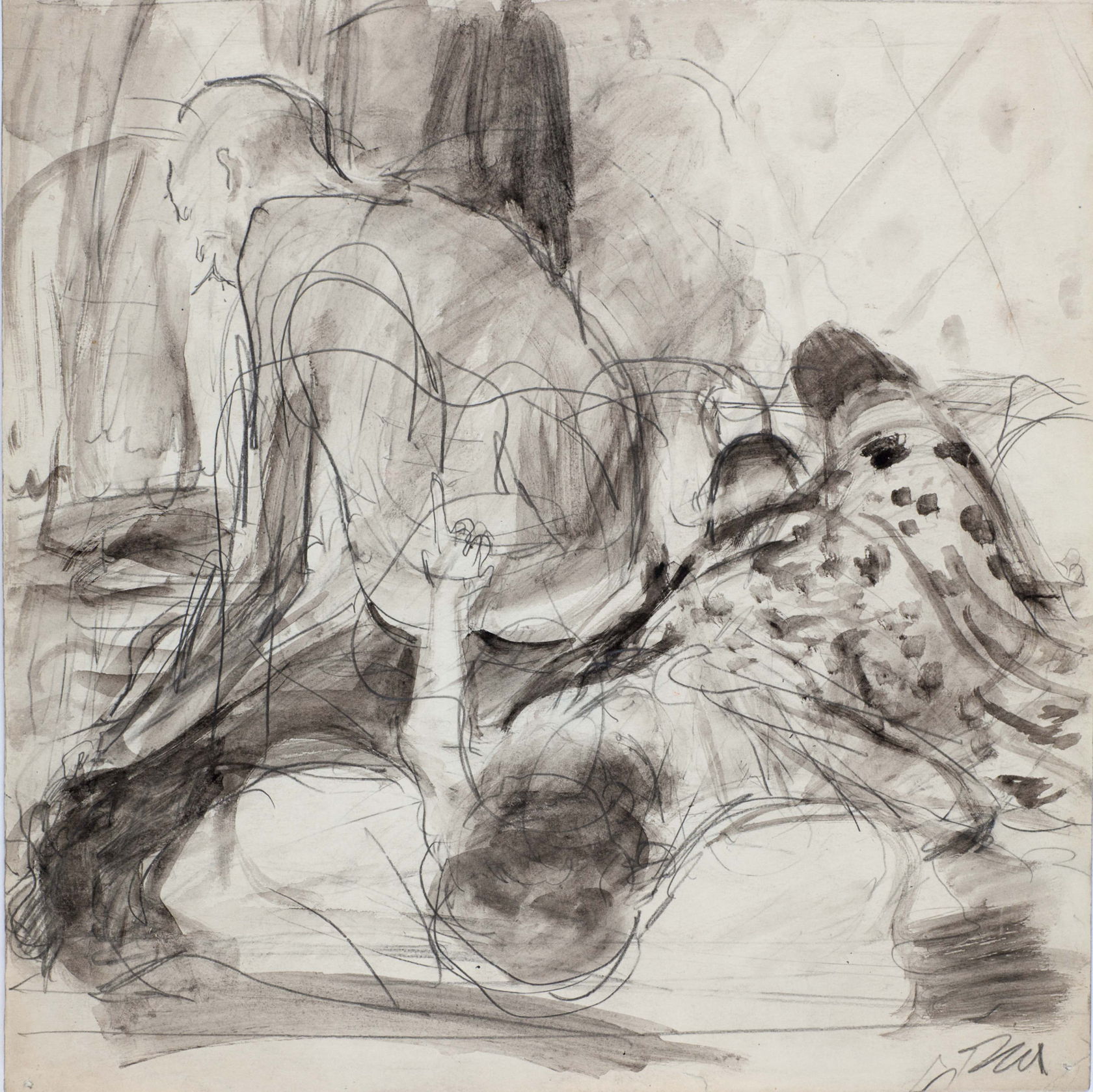 Из цикла «Любовь». 1950-е. Бумага, карандаш, гуашь. 35,4 х 34,1